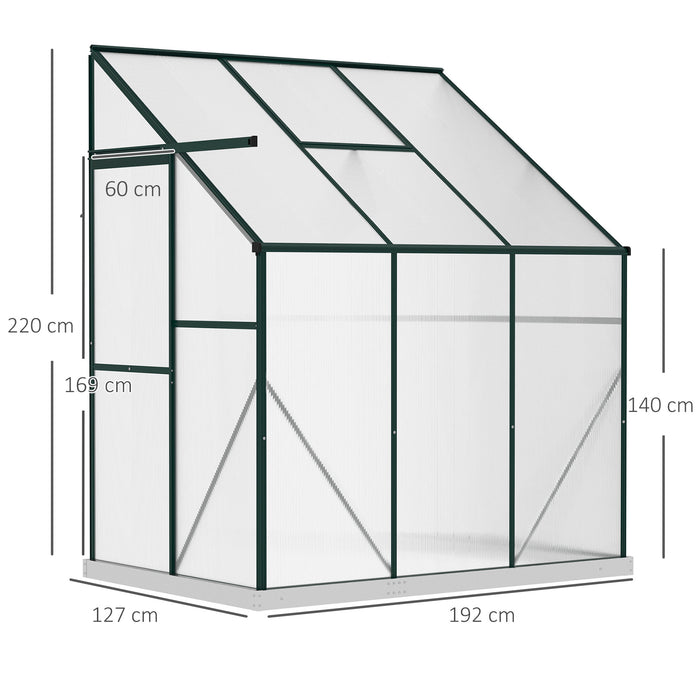 Heavy Duty Aluminium Walk-In Greenhouse - Polycarbonate Panels with Roof Vent, Green, 192x127x220 cm - Ideal for Plants, Herbs & Vegetables Gardening Enthusiasts