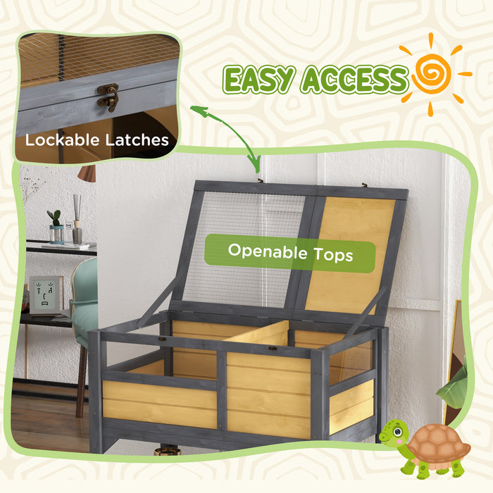 Tortoise Habitat Home - Wooden Enclosure with Shelter, Run Area, Basking Shelf & Lamp Holder - Ideal for Reptile Safety and Comfort