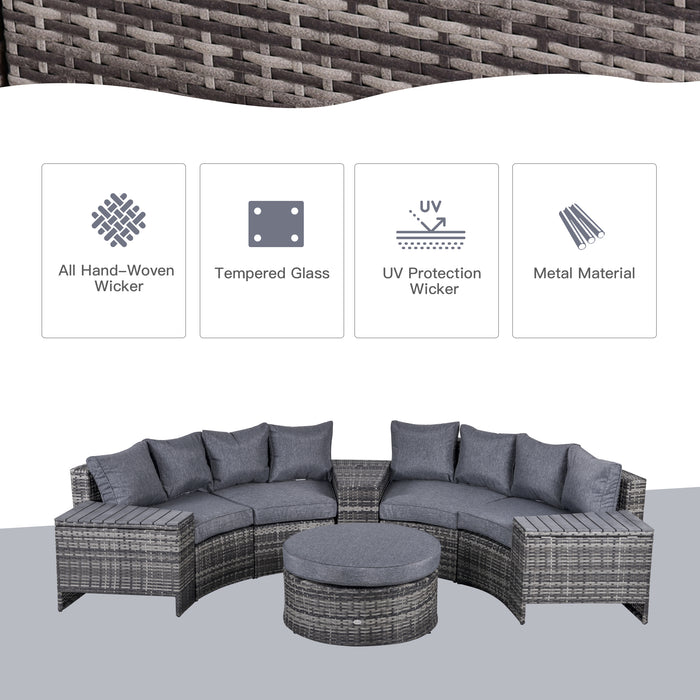 4-Seater PE Rattan Wicker Sofa Set - Outdoor Half Round Conversation Set with Umbrella Hole Side Table & Storage - Ideal for Patio & Garden Gatherings