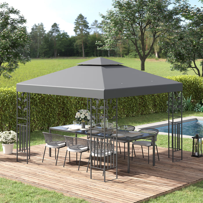 3 x 3m Steel Gazebo - Outdoor Garden Patio Canopy with 2-Tier Vented Roof, Marquee Party Tent Shelter - Elegant Design for Events & Backyard Decor, Grey