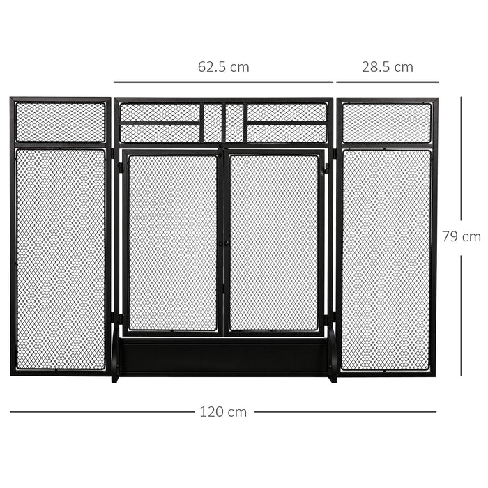 Freestanding Metal Mesh 3-Panel Fireplace Screen with Access Door - Spark Guard Safety Barrier - Protects Home & Family from Sparks and Embers