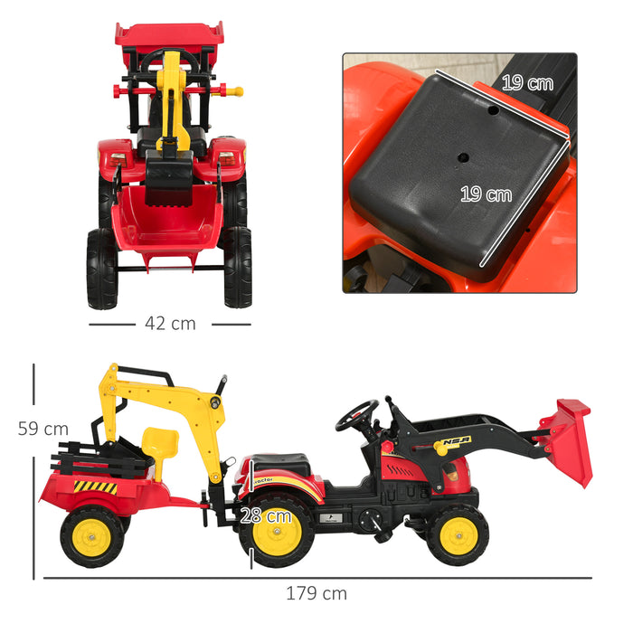 Kids Controllable Excavator - Durable Plastic Pedal-Powered Ride-On Truck in Red and Yellow - Perfect for Budding Construction Enthusiasts