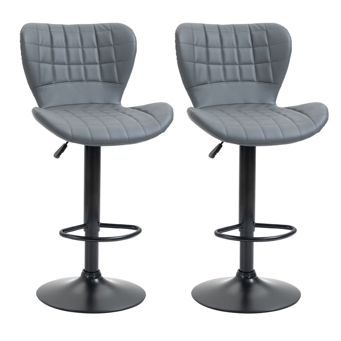 Adjustable Swivel Bar Chairs Set of 2 - Grey PU Leather with Backrest and Footrest - Perfect for Kitchen Counter and Home Bar Comfort