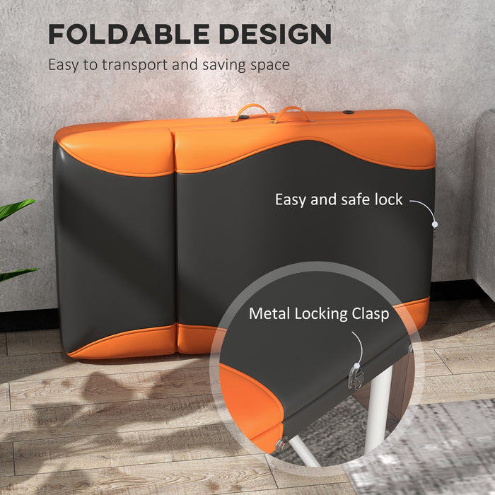 Foldable Massage Table - Professional Salon & SPA Facial Couch Bed, Black and Orange - Ideal for Therapists and Beauty Treatments