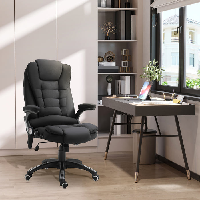 Heated Massage Recliner Chair - Six-Point Massaging Office Seat with Linen-Feel Fabric & 360° Swivel Wheels - Comfort for Home Office Workers