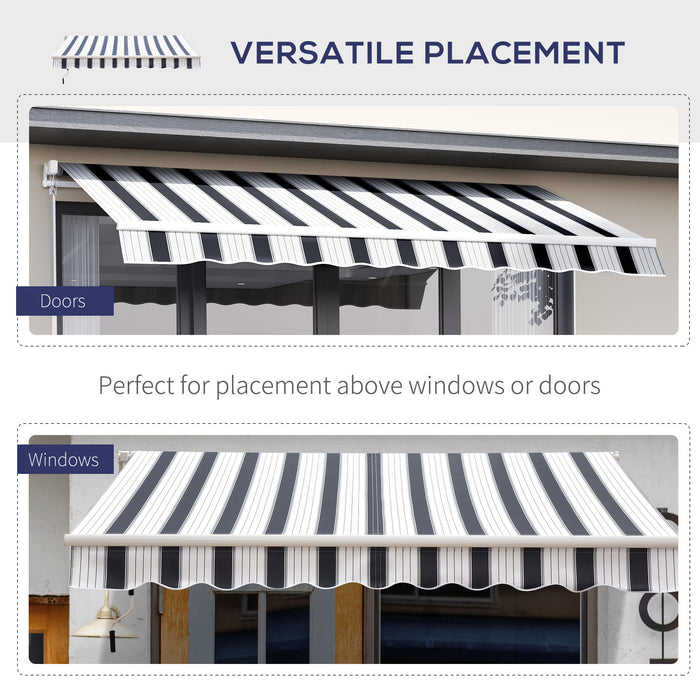 Manual Retractable Awning 2.5m x 2m - Blue and White Striped Sun Shade Shelter for Outdoor Patio - Garden Deck Protection With Winding Handle