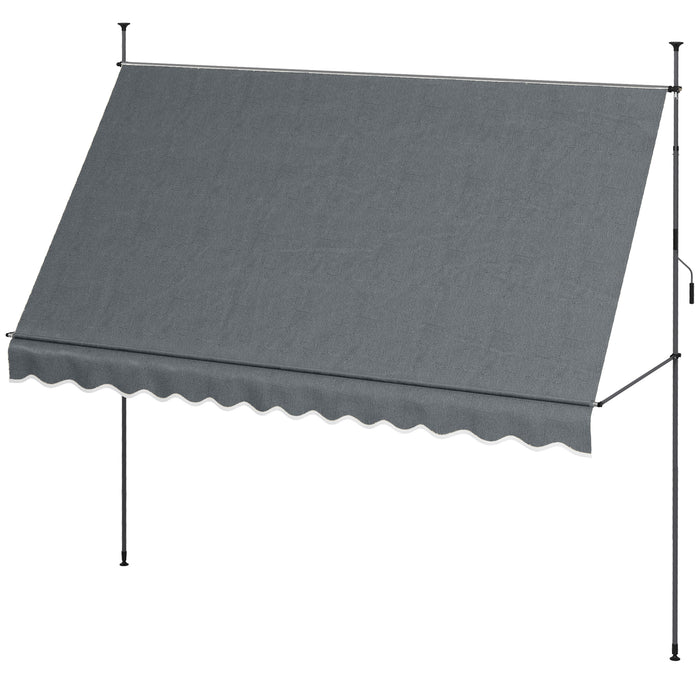 Retractable Awning 3.5x1.2m - Free Standing Patio Sun Shade with UV Protection, Dark Grey Color - Ideal Shelter for Window and Door Areas