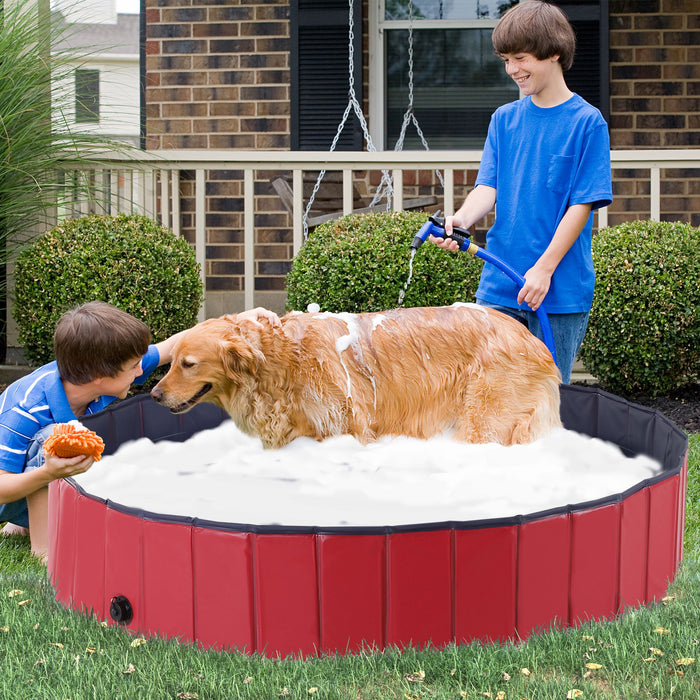 Foldable Dog Pool - 160cm Diameter, 30cm Height, Durable PVC in Red & Dark Blue - Ideal for Pet Bathing and Outdoor Play