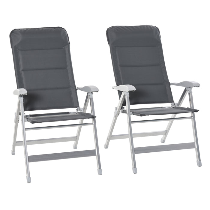 2 Pcs Patio Folding Dining Chair - Adjustable Backrest & Armrests, Portable Outdoor Seating - Ideal for Garden, Pool, Beach, and Deck Use in Grey