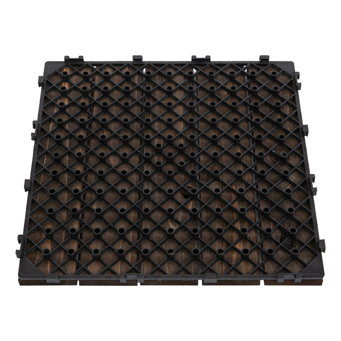 27-Piece Solid Wood Deck Tiles - Interlocking Patio and Balcony Flooring Set with Black Finish, 30x30cm Each - Ideal for Roof Terraces and Hot Tub Surrounds