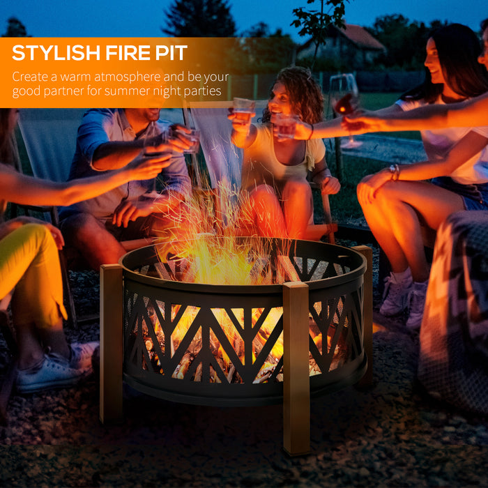 Outdoor 2-in-1 Fire Pit and BBQ Grill - 30" Steel Bowl with Spark Screen and Fire Poker - Ideal for Backyard Bonfires and Outdoor Cooking