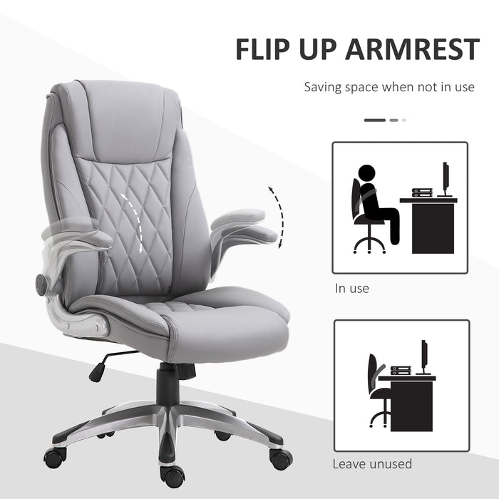 Ergonomic High-Back Executive Chair - Swivel PU Leather with Flip-up Arms and Adjustable Height - Ideal for Home Office Comfort and Support