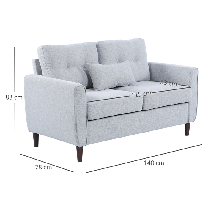 Double Loveseat Sofa with Tufted Fabric - Sturdy Wooden Legs in Light Grey for Elegant Comfort - Ideal for Living Room, Dining Room, or Office Spaces