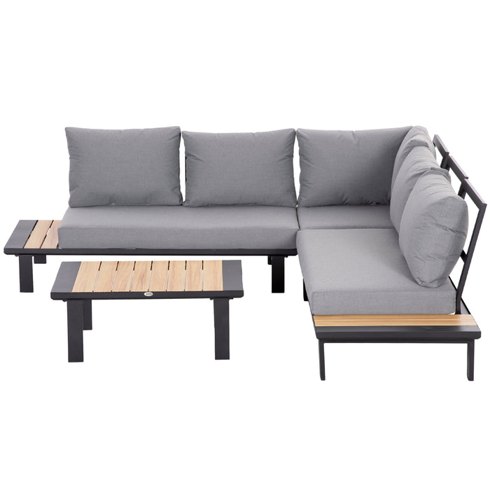 Aluminium 4-Piece L-Shaped Sofa Set - Outdoor Garden & Patio Furniture with Cushions and Table - Comfortable Seating for Home and Entertainment Spaces, Dark Grey