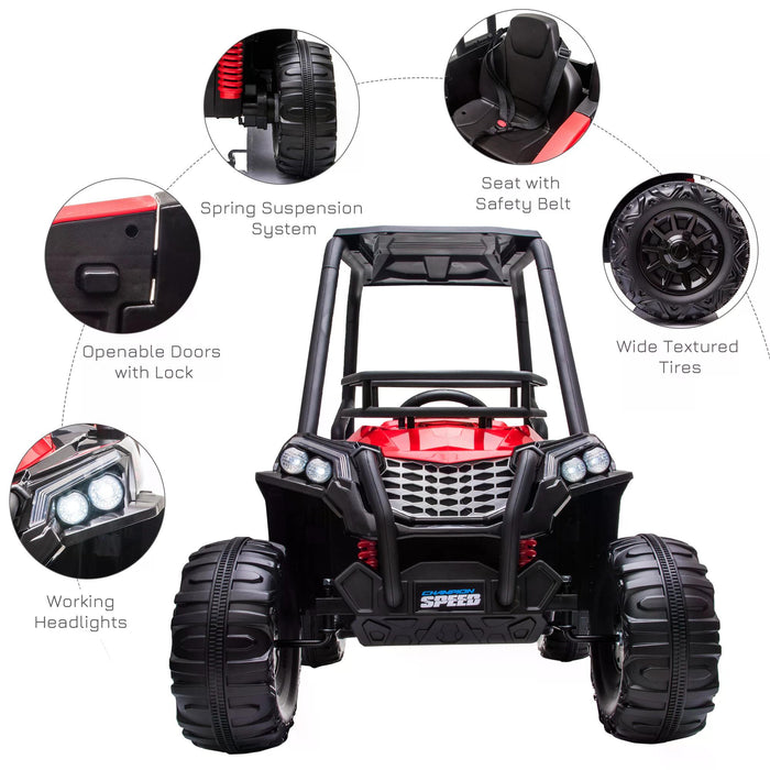 Kids Electric Off-road UTV Ride-On Car with High Roof - 12V Battery, 3-6 km/h, Parental Remote, Lights, MP3, Suspension Wheels, Red - Perfect for Children's Outdoor Adventures