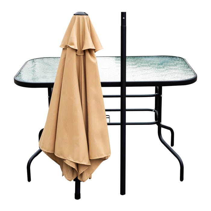 Outdoor Elegance Dining Collection - 8-Piece Textilene Patio Set with Umbrella in Beige - Ideal for Garden Parties and Family Gatherings