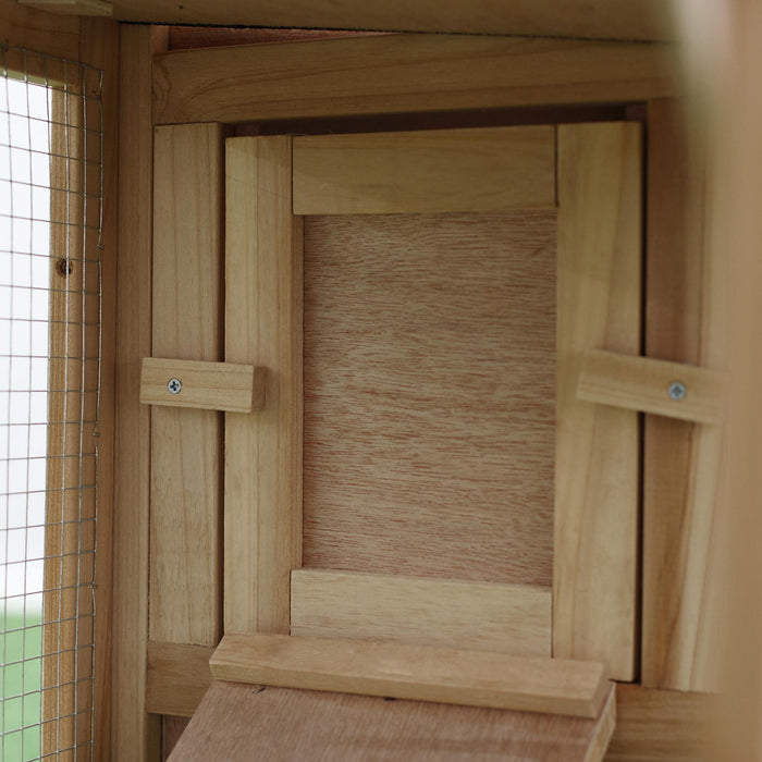 Deluxe Double-Tier Bunny Hutch with Ladder - Spacious Wooden Rabbit & Guinea Pig Home, Outdoor Run, Slide-Out Tray - Ideal for Pet Safety & Comfort, Measures 210x45.5x84.5 cm