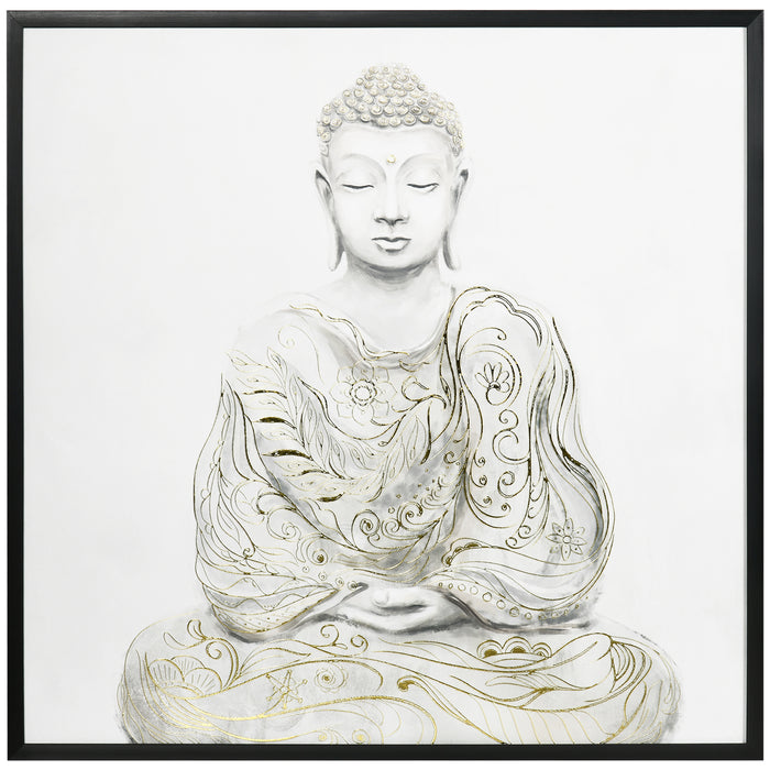 Textured Golden Buddha Canvas Art - Serene Meditation Wall Picture for Home Decor - Ideal for Living Room and Bedroom, 83x83 cm