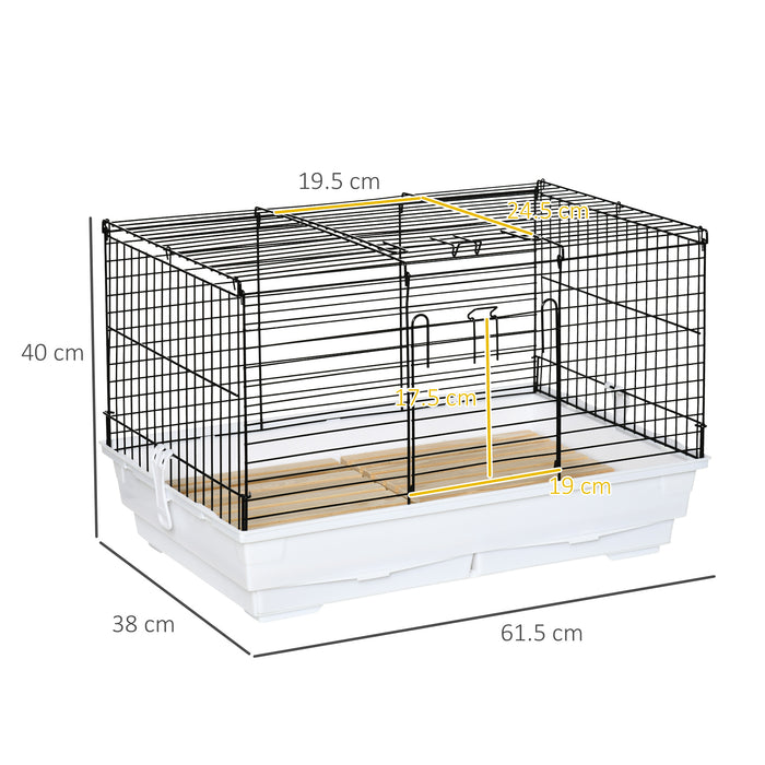 Indoor Bunny & Guinea Pig Hutch with Wooden Flooring - Easy-Clean Removable Tray Small Pet Enclosure - 61.5 x 38 x 40 cm Ideal for Small Animals