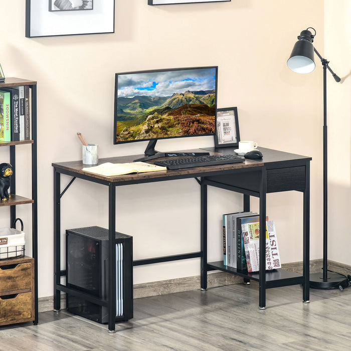 Elegant Study & Writing Desk - Home Office Workstation with CPU Stand and Drawer, Sturdy Steel Frame - Ideal for Students and Professionals, 120x60x75cm