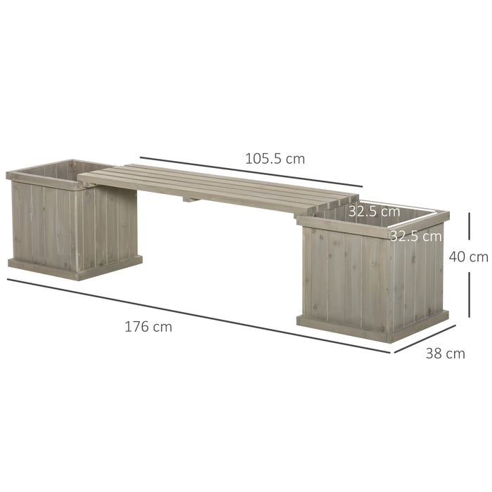 Wooden Garden Planter-Bench Combo - Elevated Grey Raised Bed for Patio or Park - Stylish Seating & Gardening Solution 176x38x40 cm