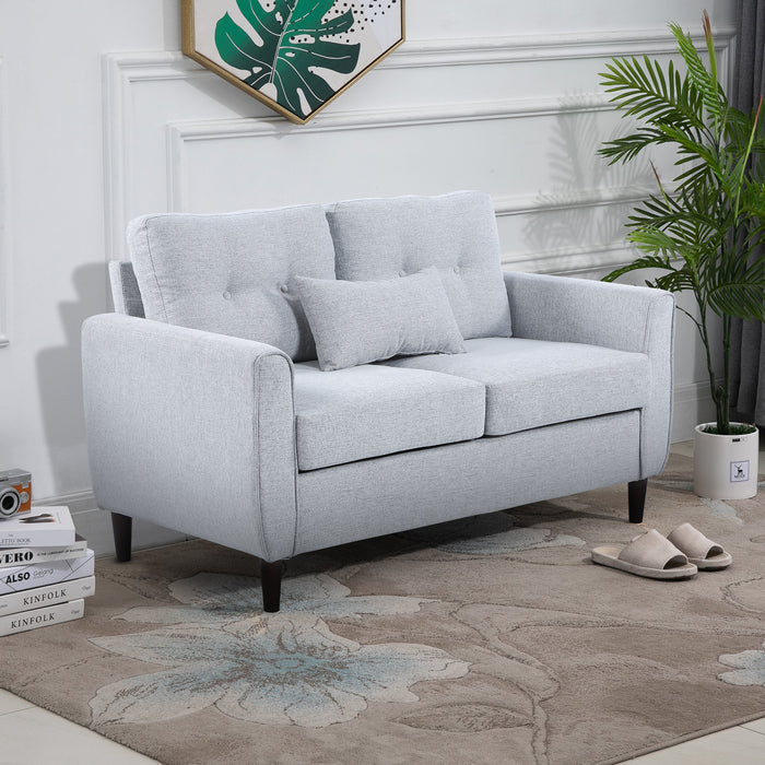 Double Loveseat Sofa with Tufted Fabric - Sturdy Wooden Legs in Light Grey for Elegant Comfort - Ideal for Living Room, Dining Room, or Office Spaces