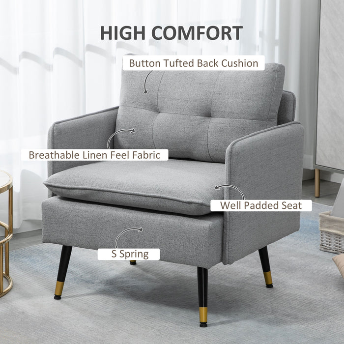 Upholstered Grey Accent Chair with Button Tufting - Stylish Modern Chair for Living Room or Bedroom - Elegant Seating Solution for Comfort and Design