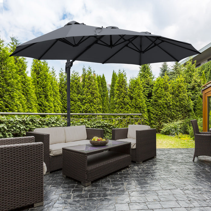 Large Double-Sided 4.5m Cantilever Roma Parasol - Rectangular Garden Umbrella with Crank Handle & 360° Rotation - Ideal for Patio, Outdoor Seating & Benches