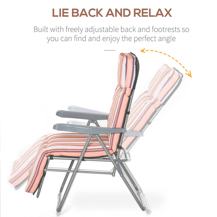 Garden Sun Lounger Set of 2 - Outdoor Adjustable Reclining Chairs with Cushioned Seats, Foldable - Perfect for Patio Relaxation, Orange and White