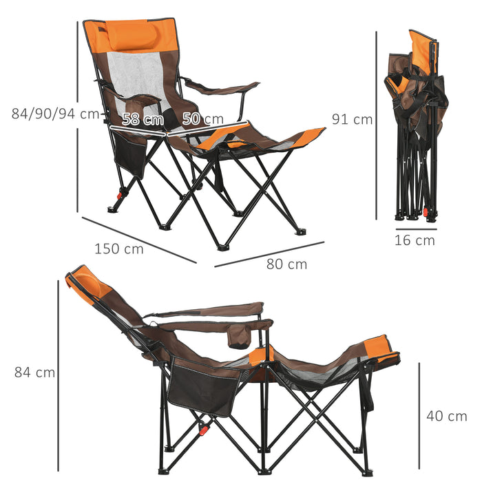 Foldable Reclining Garden Chair with Footrest - Adjustable Backrest, Portable Design, Cup Holder & Side Pocket - Ideal for Camping and Outdoor Leisure