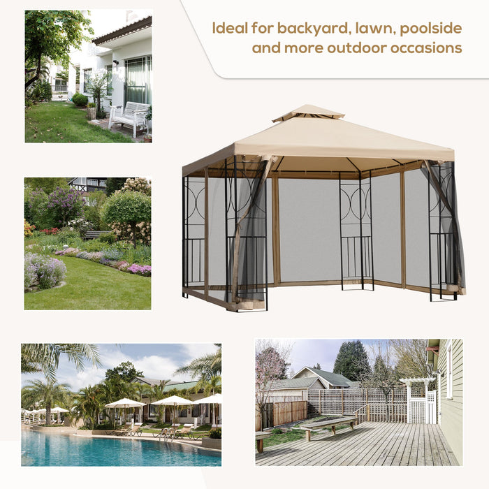 Garden Gazebo with Netting - 3x3m Outdoor Shelter with Dual-Tiered Roof - Ideal for Patio Leisure and Protecting against Bugs