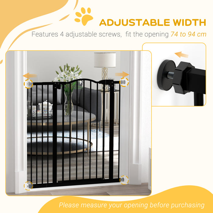 Folding Metal Pet Safety Gate for Dogs - Durable Barrier, Black Finish - Protects Pets, Indoor/Outdoor Use