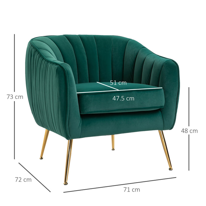 Velvet-Feel Lounge Chair - Plush Green Tub Armchair with Elegant Gold Tone Legs - Stylish Comfort for Living Room and Office