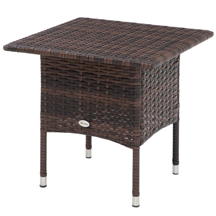 Rattan Outdoor Side Table – Durable Woven Coffee Table with Weather-Resistant Plastic Top – Perfect for Patio, Garden, and Balcony Use in Mixed Brown