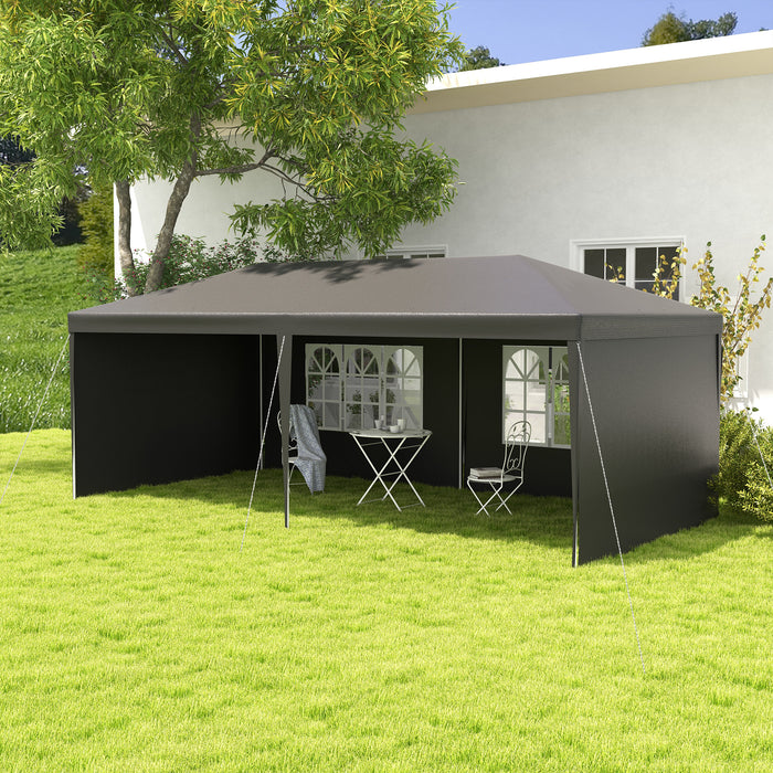 Outdoor Party Tent Gazebo - 6x3m Marquee with Windows & Side Panels for Patio Shelter - Ideal for Events and Gatherings, Dark Grey