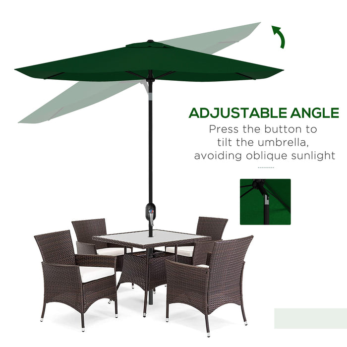 Rectangular Market Umbrella with Easy Crank and Tilt Feature - 6 Ribs, Sturdy Aluminum Pole, 2 x 3m in Lush Green - Ideal Sunshade for Patio, Garden, or Poolside