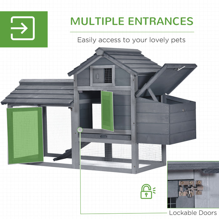 Deluxe Solid Wood Chicken Coop - Enclosed Outdoor Backyard Hen House with Nesting Box, Grey Finish - Ideal for Urban Poultry Keepers