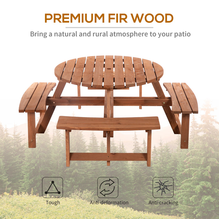 8-Seater Circular Wooden Picnic Bench - Outdoor Garden Patio Pub-Style Table Furniture Set - Ideal for Family Gatherings and Social Events