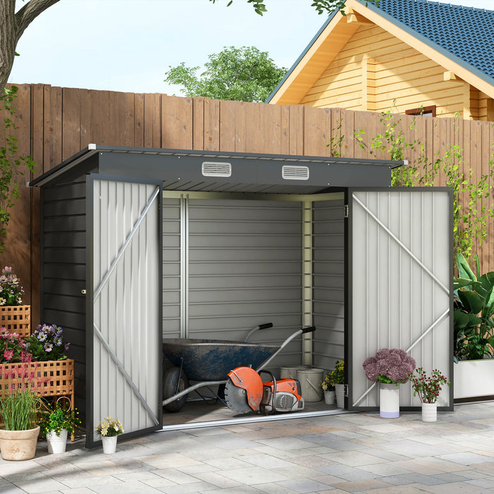 Galvanized 8x4 ft Garden Storage Shed - Metal Outdoor Unit with Dual Entry and Ventilation - Ideal for Lawn Equipment and Tools Storage