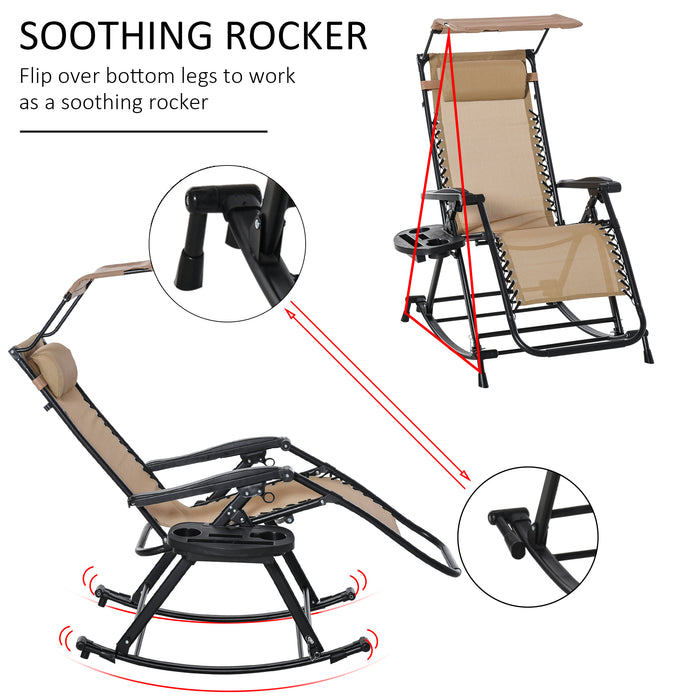 Outdoor Adjustable Sun Lounger - Folding Zero-Gravity Garden Rocking Chair with Headrest & Side Holder - Perfect for Patio Deck Relaxation, Beige