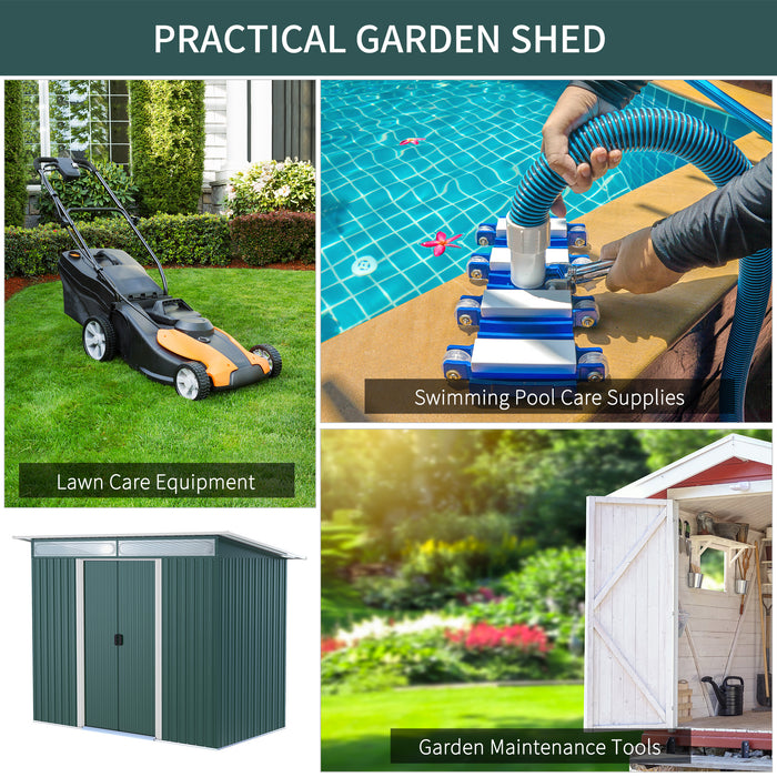 Pent Roof Metal Garden Shed - Spacious 260x133x200 cm Storage Solution with Ventilation - Ideal for Garden Tool Organization and Clutter Reduction