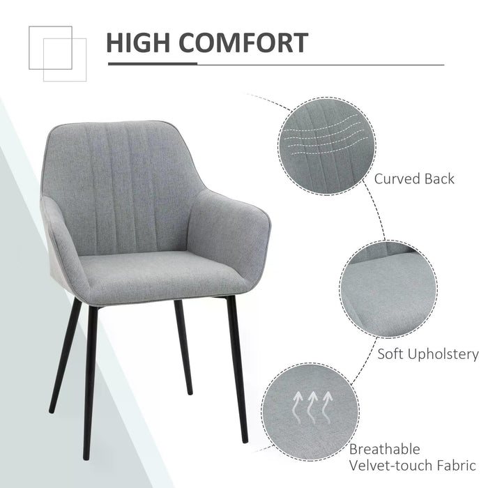 Upholstered Linen Fabric Dining Chairs - Set of 2 with Sleek Metal Legs in Light Grey - Elegant Accent Seating for Dining Room