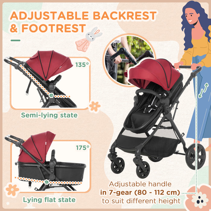 2-in-1 Lightweight Pushchair with Reversible Seat - Foldable Travel Baby Stroller Featuring Fully Reclining Design - Ideal for Newborns to Toddlers with Secure 5-Point Harness