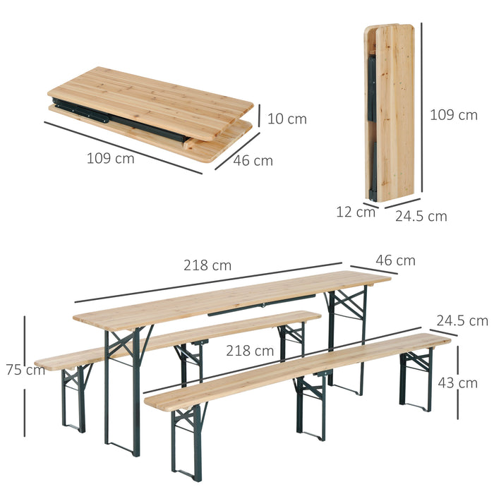 Foldable Wooden Camping Set with Picnic Table & Benches - Ideal for Outdoor BBQs and Garden Parties - Spacious Design for Family Gatherings, 218cm Length