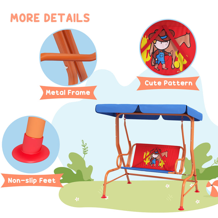 Kids Cowboy-Themed Garden Swing - 2-Seater Chair with Adjustable Canopy and Safety Belts - Perfect for Outdoor Family Fun