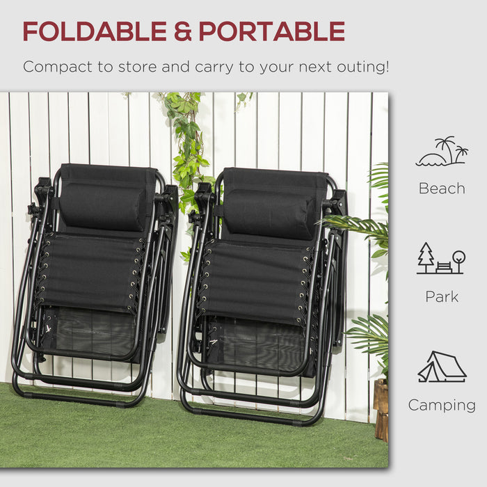 Outdoor Zero Gravity Lounge Chairs with Footrest - Set of 2 Recliners with Detachable Headrest for Patio & Garden - Comfortable Folding Design for Relaxation & Leisure