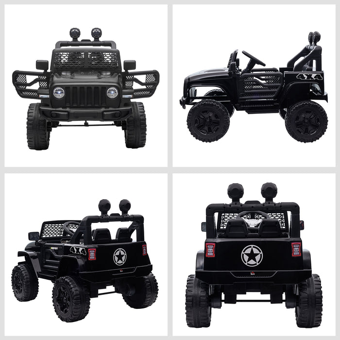 Kids Electric Ride On Off-road Car Truck with Parental Remote Control - 12V Battery-Powered with 2 Motors, Horn, Lights - Ideal for 3-6 Years Old, Black