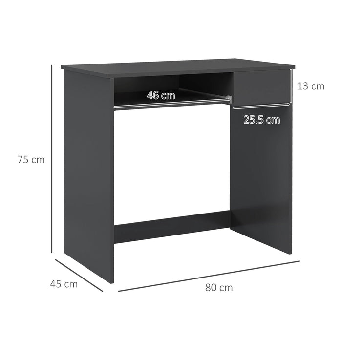 Study Desk with Slide-Out Keyboard Tray and Storage Drawer - Sturdy Compact Writing Table for Home Office - Space-Saving Grey Workstation for Small Spaces