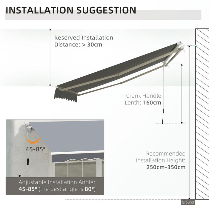 Manual Retractable Garden Awning - 2.5m x 2m Grey Sun Shade Shelter with Winding Handle - Ideal for Patio Protection and Outdoor Relaxation