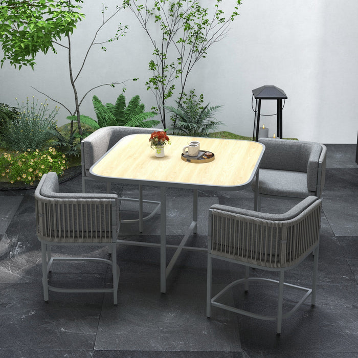 5-Piece PE Rattan Dining Set - Cushioned Cube Garden Furniture with Stone Composite Top - Ideal for Indoor & Outdoor Spaces, Stylish Grey Design